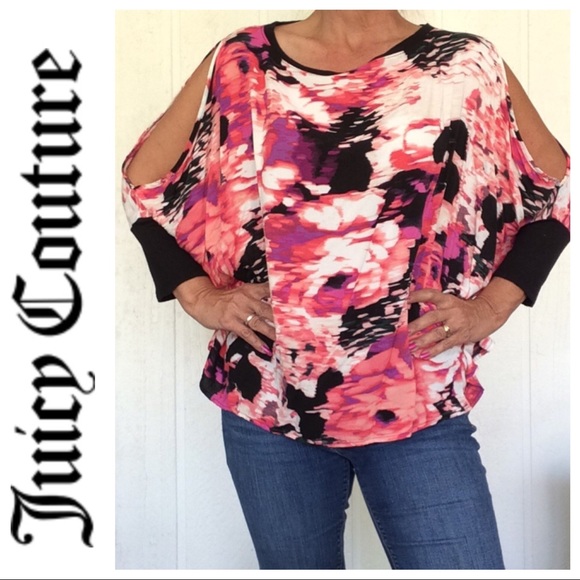 JUICY COUTURE FLORAL PRINT COLD SHOULDER TOP MEDIUM - Picture 1 of 7